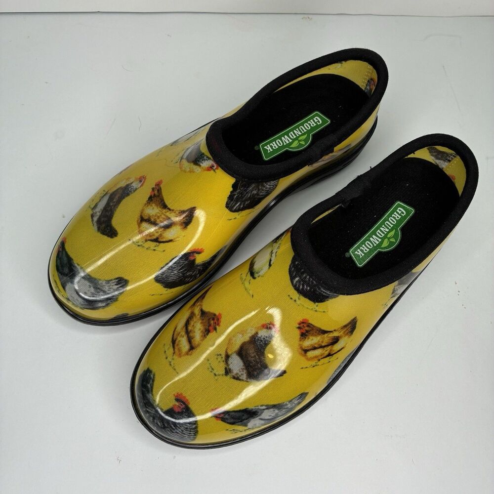 Groundwork Garden Clogs Womens Sz 8 Yellow Waterproof Shoes Chickens Hens